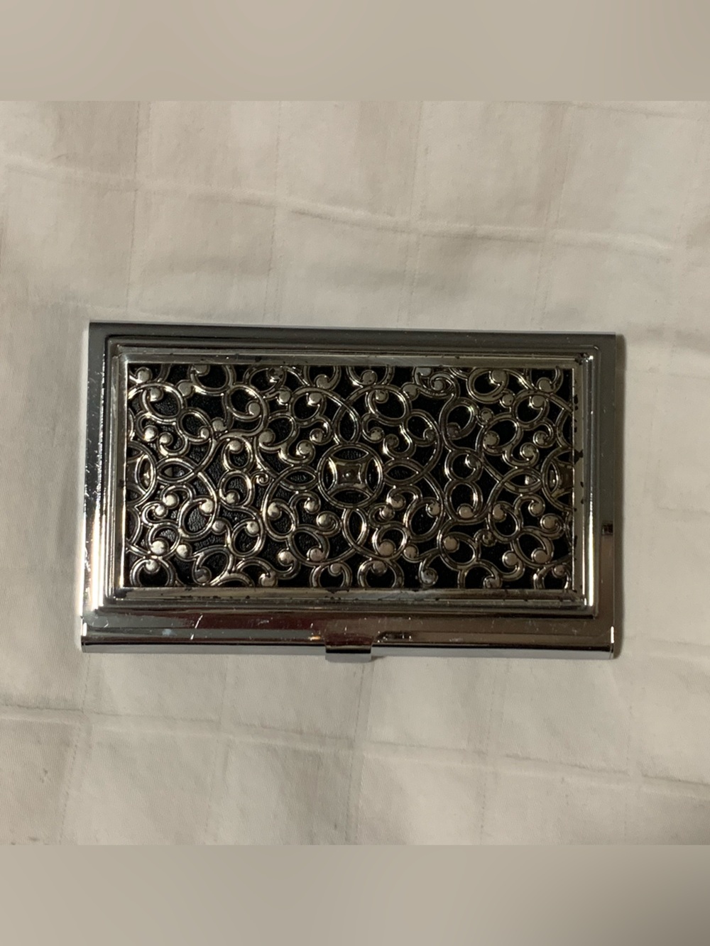 Brighton Serendipity Ornate Silver-Plated Metal Card Case with Filigree Front